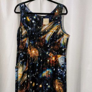 Modcloth 1X Galaxy space print cotton fit & flair dress with pockets